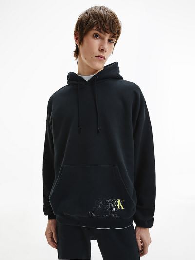 Calvin Klein Ruhák HU425837 | Calvin Klein Organic Cotton Back Logo Férfi Kapucnis Pulóver Fekete